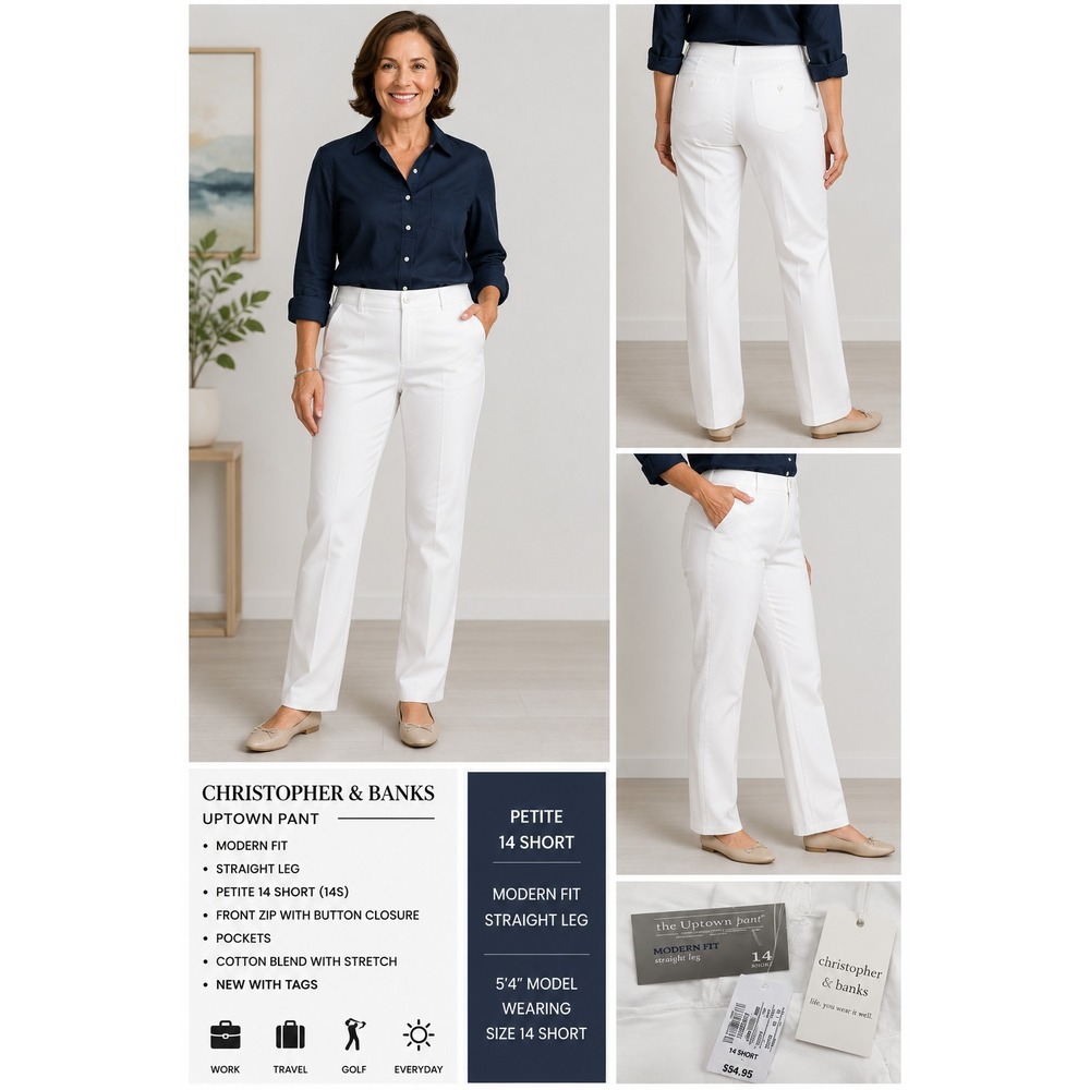 Christopher & Banks Uptown Pant White 14S NWT Straight Leg